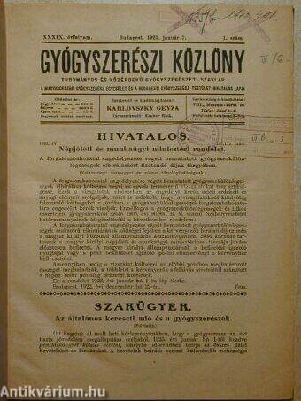 Gyógyszerészi Közlöny 1923. január-december