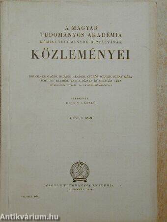 A Magyar Tudományos Akadémia Kémiai Tudományok Osztályának Közleményei