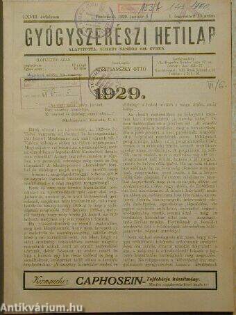 Gyógyszerészi hetilap 1929. (nem teljes évfolyam)