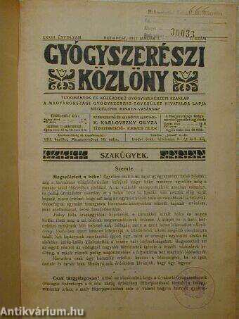 Gyógyszerészi Közlöny 1917. január-december