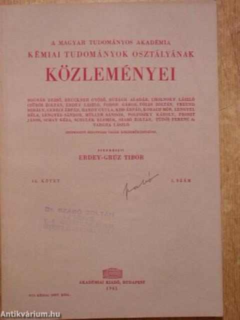 A Magyar Tudományos Akadémia Kémiai Tudományok Osztályának Közleményei 1961/3.