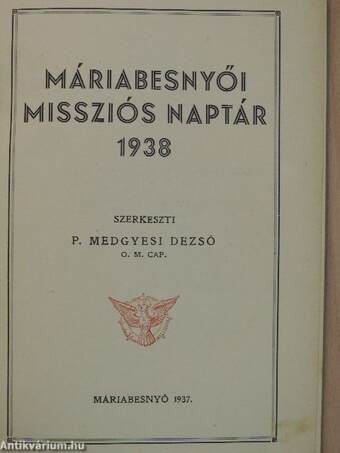 Máriabesnyői missziós naptár 1938