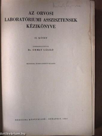 Az orvosi laboratóriumi asszisztensek kézikönyve II.