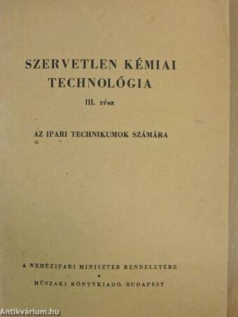 Szervetlen kémiai technológia III.