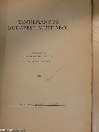 Tanulmányok Budapest multjából VIII.