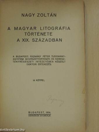 A magyar litográfia története a XIX. században