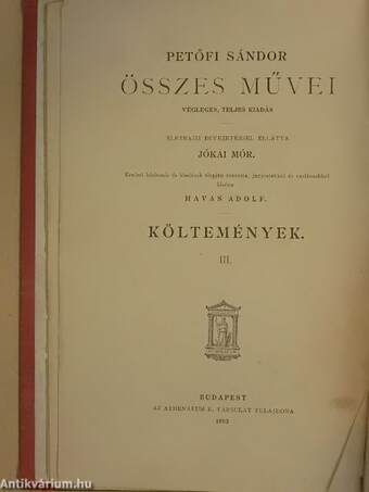 Petőfi Sándor összes költeményei III. (töredék) (rossz állapotú)