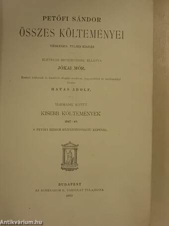 Petőfi Sándor összes költeményei III. (töredék) (rossz állapotú)