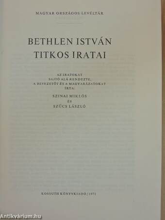 Bethlen István titkos iratai