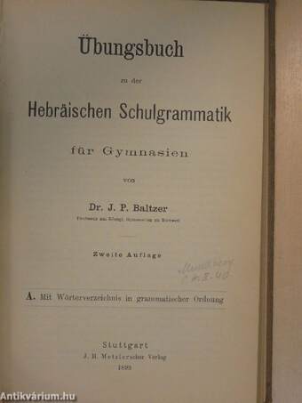 Hebräische Schulgrammatik für Gymnasien/Übungsbuch zu der Hebräischen Schulgrammatik für Gymnasien