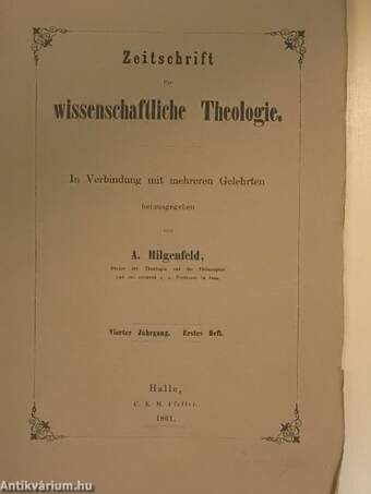 Zeitschrift für Wissenschaftliche Theologie 1861/1-4.