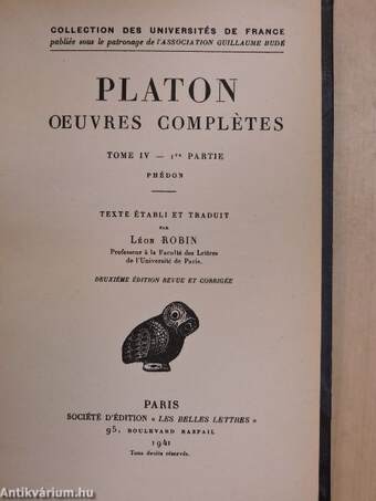 Platon oeuvres complétes IV/1re.