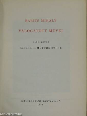 Babits Mihály válogatott művei I.