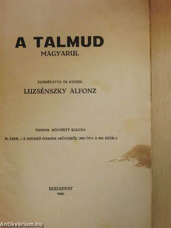 A Talmud magyarul (Tiltólistás kötet)