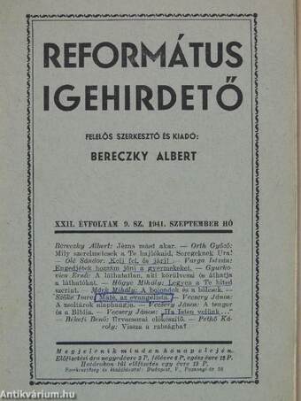 Református Igehirdető 1941. szeptember