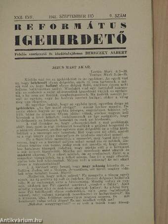 Református Igehirdető 1941. szeptember