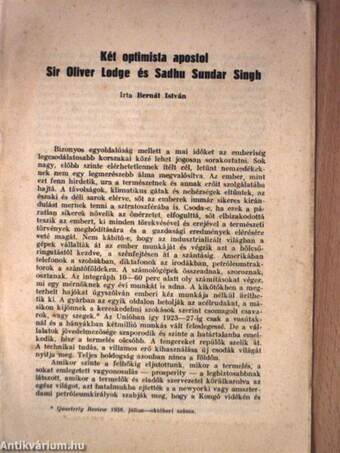 Két optimista apostol: Sir Oliver Lodge és Sadhu Sundar Singh