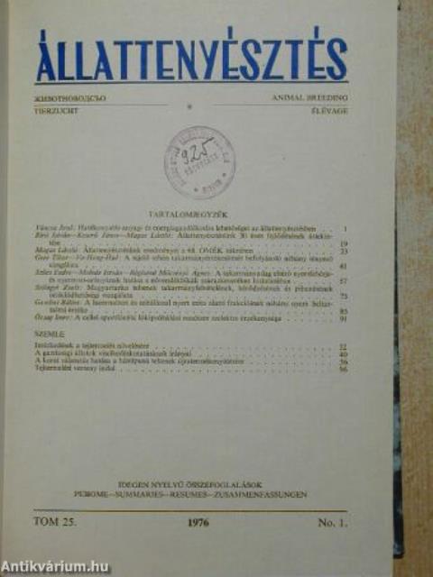 Állattenyésztés 1975/1-4.