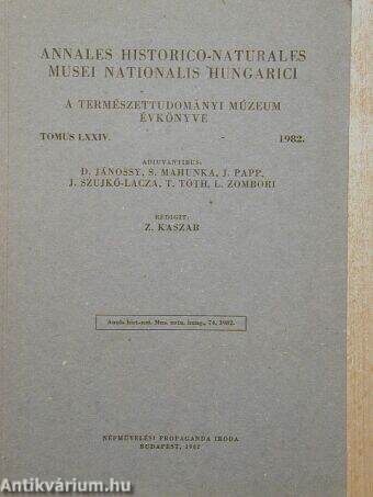 Annales Historico-Naturales Musei Nationalis Hungarici 1982.