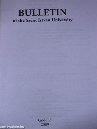 Bulletin of the Szent István University 2009