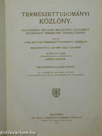 Természettudományi Közlöny 1916. (nem teljes évfolyam)/Pótfüzetek a Természettudományi Közlönyhöz 1916. január-december