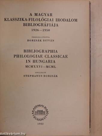 A magyar klasszika-filológiai irodalom bibliográfiája