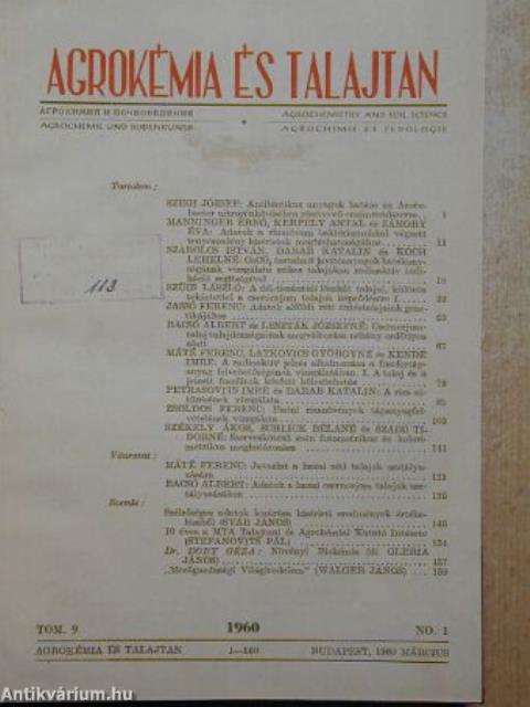 Agrokémia és talajtan 1960-1961.