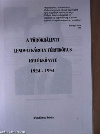 A törökbálinti Lendvai Károly férfikórus emlékkönyve 1924-1994