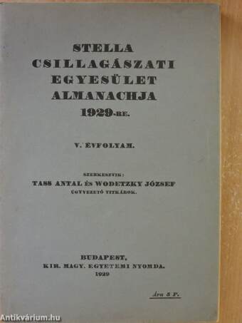 Stella Csillagászati Egyesület Almanachja 1929-re