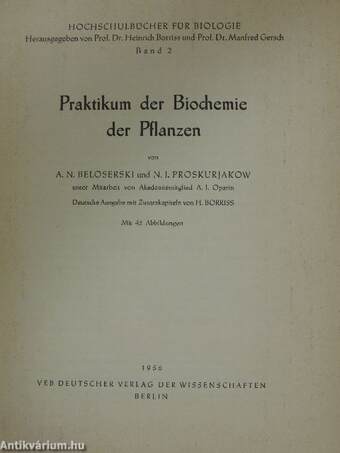 Praktikum der Biochemie der Pflanzen