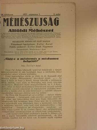 Méhészujság 1927. augusztus 1.