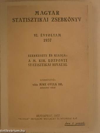 Magyar statisztikai zsebkönyv 1937.