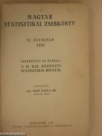 Magyar statisztikai zsebkönyv 1937.