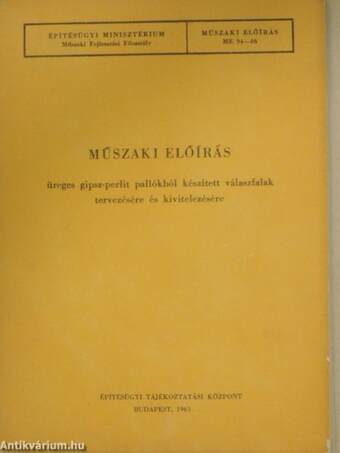 Műszaki előírás üreges gipsz-perlit pallókból készített válaszfalak tervezésére és kivitelezésére