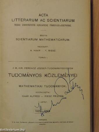 Acta Litterarum ac Scientiarum Regiae Universitatis Hungaricae Francisco-Josephinae 1922-1943. I-X.