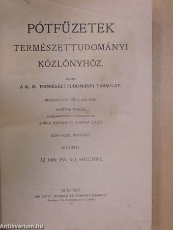 Pótfüzetek a Természettudományi Közlönyhöz 1909/1-4., 1910-1913. (nem teljes évfolyamok)