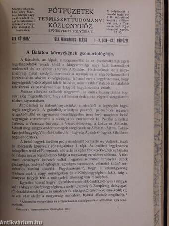 Pótfüzetek a Természettudományi Közlönyhöz 1909/1-4., 1910-1913. (nem teljes évfolyamok)