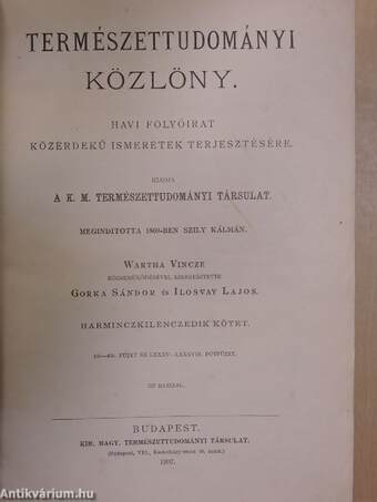 Természettudományi Közlöny 1907. (nem teljes évfolyam)/1908. január-december/Pótfüzet a Természettudományi Közlönyhöz 1908/1-4.