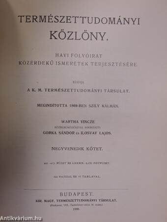 Természettudományi Közlöny 1907. (nem teljes évfolyam)/1908. január-december/Pótfüzet a Természettudományi Közlönyhöz 1908/1-4.