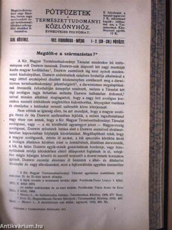 Pótfüzetek a Természettudományi Közlönyhöz 1909/1-4., 1910-1913. (nem teljes évfolyamok)