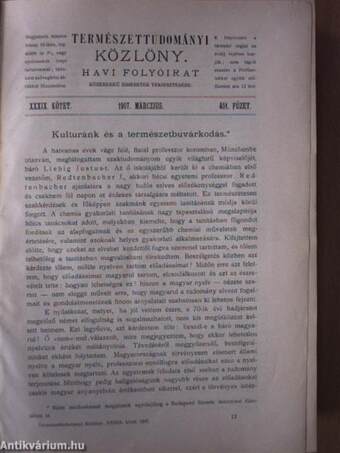 Természettudományi Közlöny 1907. (nem teljes évfolyam)/1908. január-december/Pótfüzet a Természettudományi Közlönyhöz 1908/1-4.