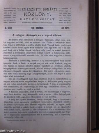 Természettudományi Közlöny 1907. (nem teljes évfolyam)/1908. január-december/Pótfüzet a Természettudományi Közlönyhöz 1908/1-4.