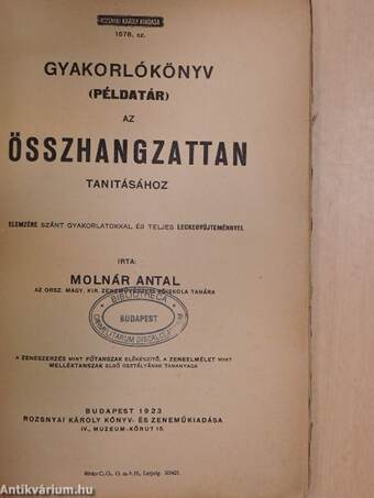 Gyakorlókönyv (példatár) az összhangzattan tanitásához