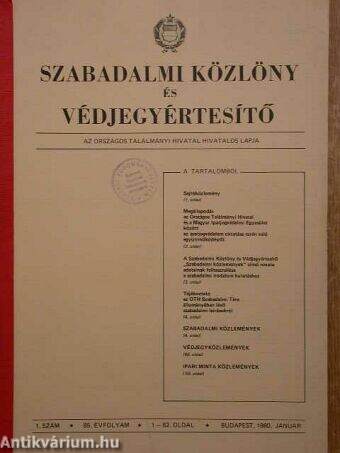 Szabadalmi Közlöny és Védjegyértesítő 1980. január-december