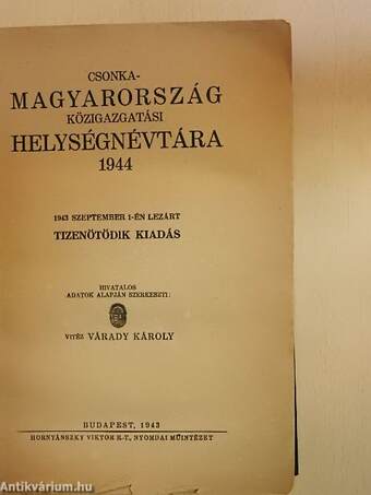 Csonka-Magyarország közigazgatási helységnévtára 1944.