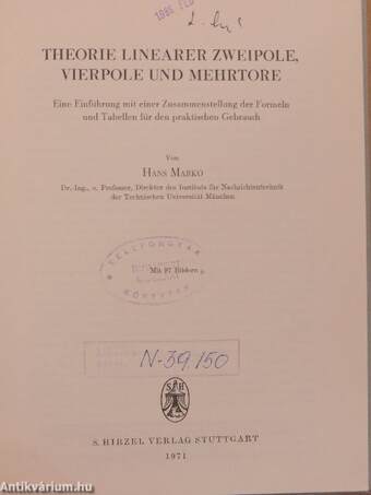 Theorie Linearer Zweipole, Vierpole und Mehrtore