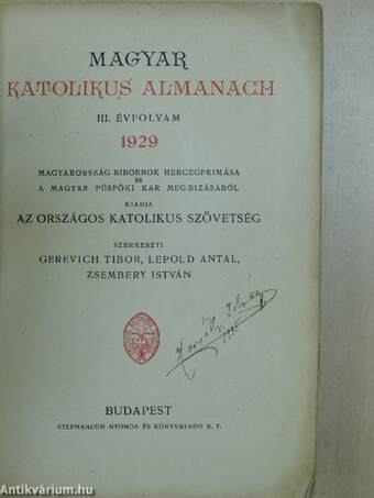 Magyar Katolikus Almanach 1929.