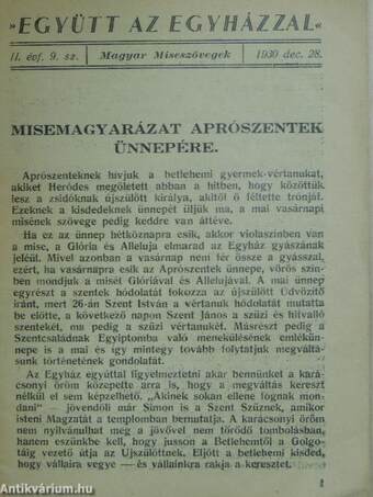 "Együtt az egyházzal" 1930. december 28.