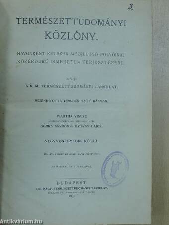 Természettudományi Közlöny 1909. (nem teljes évfolyam)