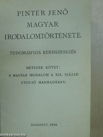 Pintér Jenő magyar irodalomtörténete VII. (töredék)